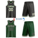 Custom Black Cream Pinstripe-Green Reversible Double Side Sublimation Basketball Set Jersey