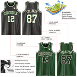 Custom Black Cream Pinstripe-Green Reversible Double Side Sublimation Basketball Set Jersey