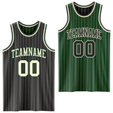 Custom Black Cream Pinstripe-Green Reversible Double Side Sublimation Basketball Set Jersey