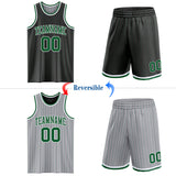 Custom Black Gray Kelly Green Pinstripe Reversible Double Side Sublimation Basketball Set Jersey