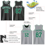 Custom Black Gray Kelly Green Pinstripe Reversible Double Side Sublimation Basketball Set Jersey