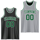 Custom Black Gray Kelly Green Pinstripe Reversible Double Side Sublimation Basketball Set Jersey