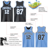 Custom Black Light Blue Pinstripe-White Reversible Double Side Sublimation Basketball Set Jersey