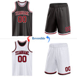 Custom Black Maroon Pinstripe-White Reversible Double Side Sublimation Basketball Set Jersey