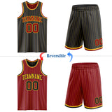 Custom Black Gold Pinstripe-Maroon Reversible Double Side Sublimation Basketball Set Jersey