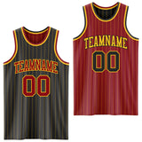 Custom Black Gold Pinstripe-Maroon Reversible Double Side Sublimation Basketball Set Jersey