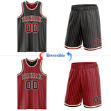 Custom Black Cream Pinstripe-Maroon Reversible Double Side Sublimation Basketball Set Jersey