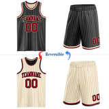 Custom Black Cream Pinstripe-Maroon Reversible Double Side Sublimation Basketball Set Jersey