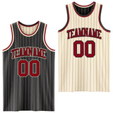 Custom Black Cream Pinstripe-Maroon Reversible Double Side Sublimation Basketball Set Jersey