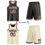 Custom Black Cream Pinstripe Vintage USA Flag-Maroon Reversible Double Side Sublimation Basketball Set Jersey
