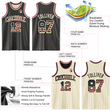 Custom Black Cream Pinstripe Vintage USA Flag-Maroon Reversible Double Side Sublimation Basketball Set Jersey