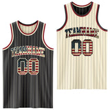 Custom Black Cream Pinstripe Vintage USA Flag-Maroon Reversible Double Side Sublimation Basketball Set Jersey