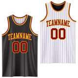 Custom Black Maroon Pinstripe-Gold Reversible Double Side Sublimation Basketball Set Jersey