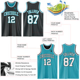 Custom Black Teal Pinstripe-White Reversible Double Side Sublimation Basketball Set Jersey