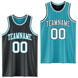 Custom Black Teal Pinstripe-White Reversible Double Side Sublimation Basketball Set Jersey