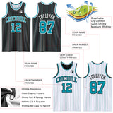 Custom Black Teal Pinstripe-White Reversible Double Side Sublimation Basketball Set Jersey
