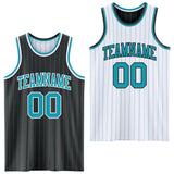 Custom Black Teal Pinstripe-White Reversible Double Side Sublimation Basketball Set Jersey