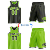 Custom Black Neon Green Pinstripe-White Reversible Double Side Sublimation Basketball Set Jersey