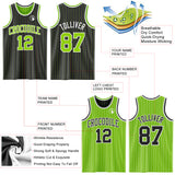 Custom Black Neon Green Pinstripe-White Reversible Double Side Sublimation Basketball Set Jersey