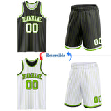 Custom Black Neon Green Pinstripe-White Reversible Double Side Sublimation Basketball Set Jersey