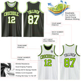 Custom Black Neon Green Pinstripe-White Reversible Double Side Sublimation Basketball Set Jersey