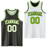 Custom Black Neon Green Pinstripe-White Reversible Double Side Sublimation Basketball Set Jersey