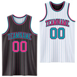 Custom Black Pink Pinstripe-Teal Reversible Double Side Sublimation Basketball Set Jersey