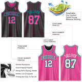 Custom Black Pink Pinstripe-Teal Reversible Double Side Sublimation Basketball Set Jersey