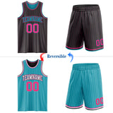 Custom Black Pink Pinstripe-Teal Reversible Double Side Sublimation Basketball Set Jersey