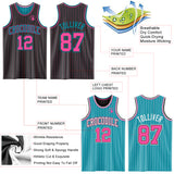 Custom Black Pink Pinstripe-Teal Reversible Double Side Sublimation Basketball Set Jersey