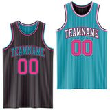 Custom Black Pink Pinstripe-Teal Reversible Double Side Sublimation Basketball Set Jersey