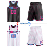 Custom Black Pink Pinstripe-Light Blue Reversible Double Side Sublimation Basketball Set Jersey