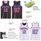 Custom Black Pink Pinstripe-Light Blue Reversible Double Side Sublimation Basketball Set Jersey