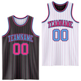 Custom Black Pink Pinstripe-Light Blue Reversible Double Side Sublimation Basketball Set Jersey