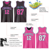 Custom Black Pink Pinstripe-Light Blue Reversible Double Side Sublimation Basketball Set Jersey