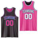 Custom Black Pink Pinstripe-Light Blue Reversible Double Side Sublimation Basketball Set Jersey