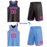 Custom Black Pink Pinstripe-Light Blue Reversible Double Side Sublimation Basketball Set Jersey