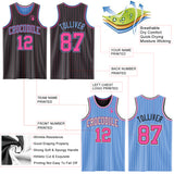 Custom Black Pink Pinstripe-Light Blue Reversible Double Side Sublimation Basketball Set Jersey
