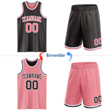 Custom Black Medium Pink Pinstripe-White Reversible Double Side Sublimation Basketball Set Jersey