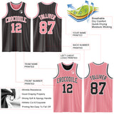 Custom Black Medium Pink Pinstripe-White Reversible Double Side Sublimation Basketball Set Jersey