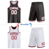 Custom Black Medium Pink Pinstripe-White Reversible Double Side Sublimation Basketball Set Jersey