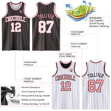 Custom Black Medium Pink Pinstripe-White Reversible Double Side Sublimation Basketball Set Jersey