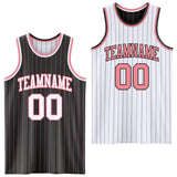 Custom Black Medium Pink Pinstripe-White Reversible Double Side Sublimation Basketball Set Jersey