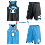 Custom Black Sky Blue Pinstripe-White Reversible Double Side Sublimation Basketball Set Jersey