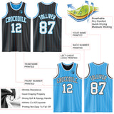 Custom Black Sky Blue Pinstripe-White Reversible Double Side Sublimation Basketball Set Jersey