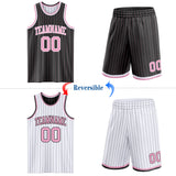 Custom Black Light Pink Pinstripe-White Reversible Double Side Sublimation Basketball Set Jersey
