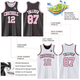 Custom Black Light Pink Pinstripe-White Reversible Double Side Sublimation Basketball Set Jersey