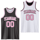 Custom Black Light Pink Pinstripe-White Reversible Double Side Sublimation Basketball Set Jersey