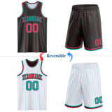 Custom Black Neon Pink Pinstripe-Aqua Reversible Double Side Sublimation Basketball Set Jersey
