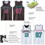 Custom Black Neon Pink Pinstripe-Aqua Reversible Double Side Sublimation Basketball Set Jersey